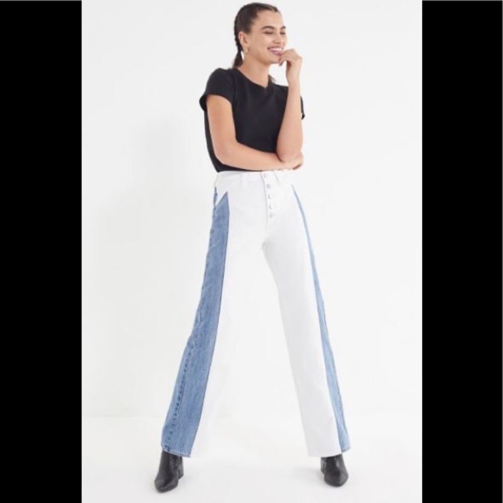 Rare  BDG Roundabout straight Leg Spliced High rise exposed button fly Jeans 24
